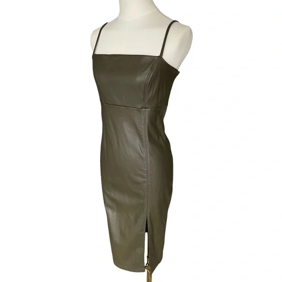 NWT Express Body Contour Faux Leather Cami Midi Dress Olive Green Small - Picture 4 of 13